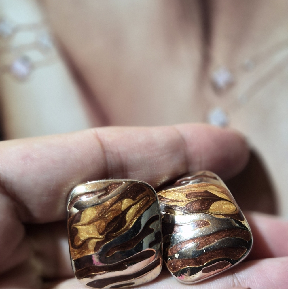 Vintage Zebra Enamel Square Earrings